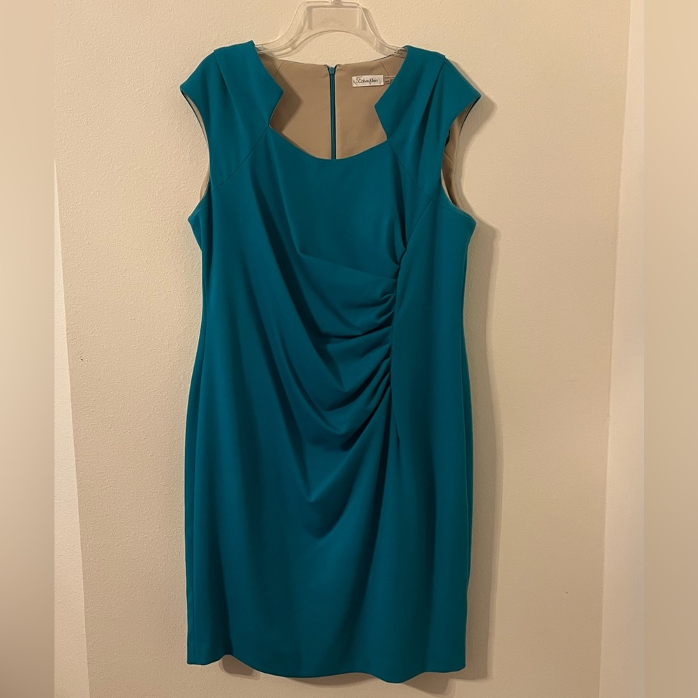 Calvin Klein Teal Cap-Sleeve Sheath Dress